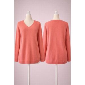 Talbots Womens Coral Pink Wool Cashmere Blend V-Neck Ribbed Sweater Size M